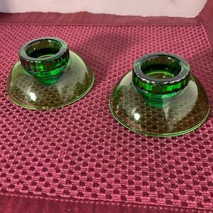 Cambridge Green Glass Candle Stick Holders Set of 2